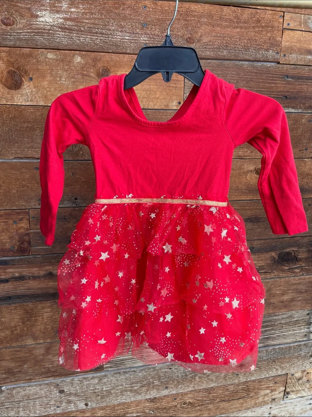 Cat & Jack Girls Red Christmas Star Tulle Dress Size XS 4/5 Sequin Holiday